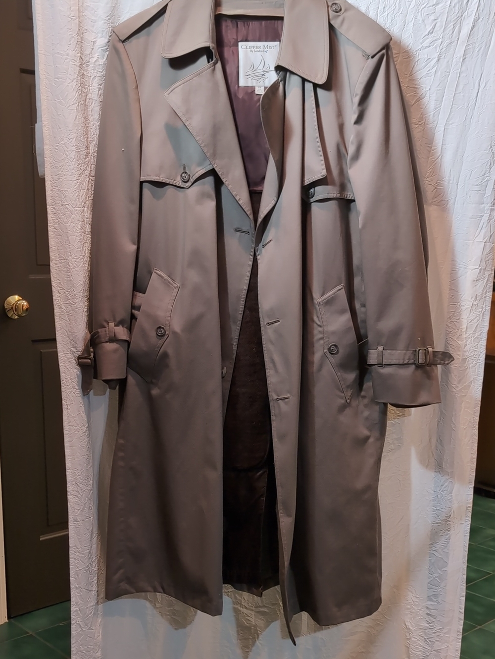 Mens Dress Coat 44 Reg London Fog Taupe Classic Trench Coat